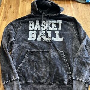 Basketball Graphic Hoodie Large Black Acid Wash Distressed Streetwear